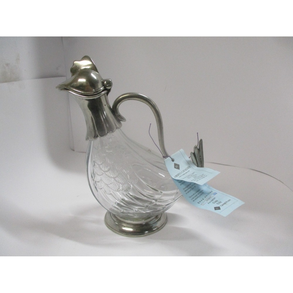 Arte Italica Taverna Crystal & Pewter Rooster Hen Decanter By Roberto Cavagnini